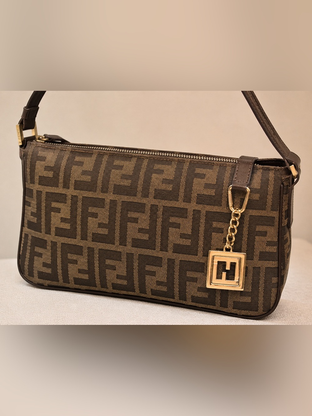 Fendi Gold and Silver Zucca Keychain kecychain ONLY